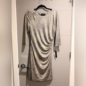 NWT Tahari Arthur S. Levine Metallic Gold Ruched Sheath Dress - Size 8